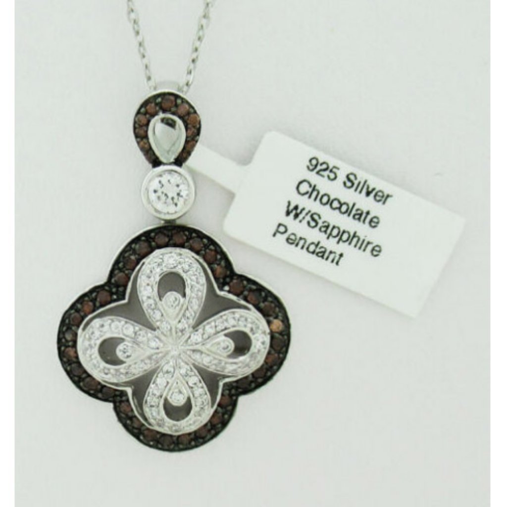 White & Chocolate Sapphire Necklace .925 Sterling Silver